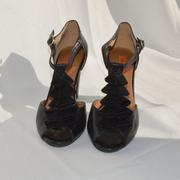 Miz Mooz Sailor Black Leather T-Strap Heels Sz 6.5 - Picture 3 of 12